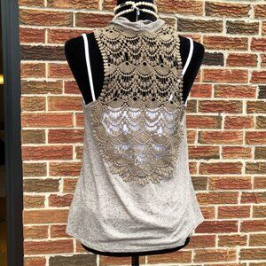 Taupe Lace Back Boho Sleeveless Vest Waterfall Cardigan